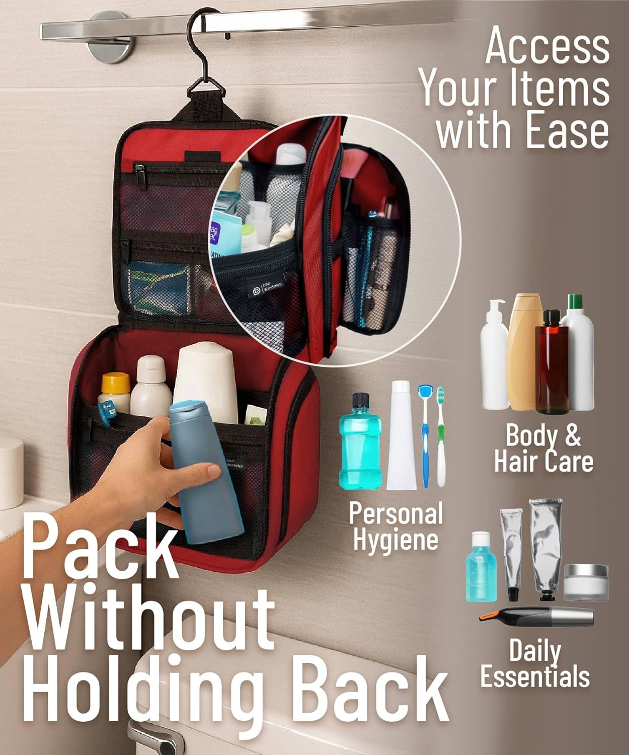 DD D&D Wanderlust D&D Hanging Travel Toiletry Bag for Men and Women – Cosmetics, Makeup and