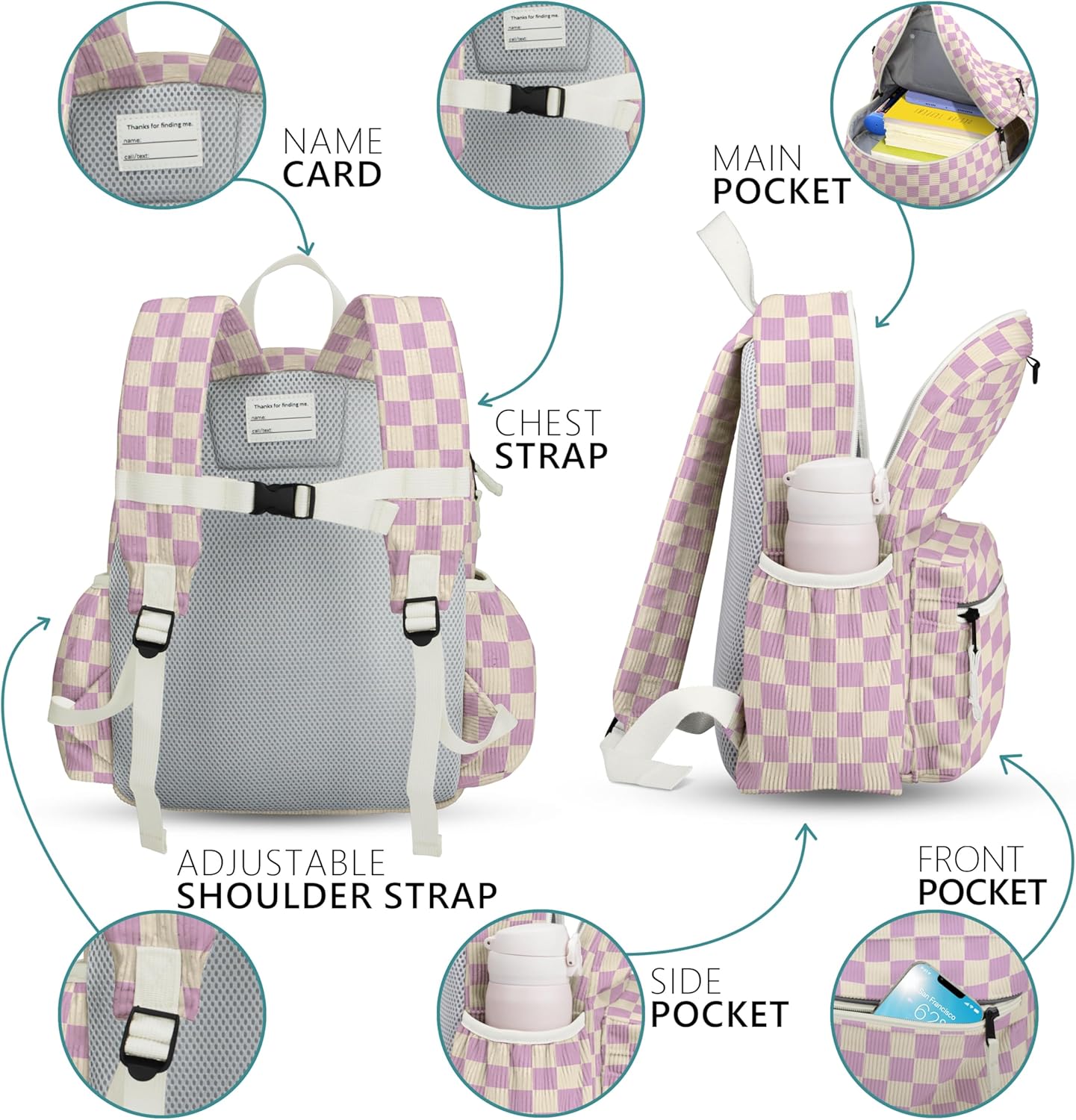 Corduroy Kids Backpack for Girls 6-10: Girls Backpacks for Elementary Kindergarten 15” H Fit Folder