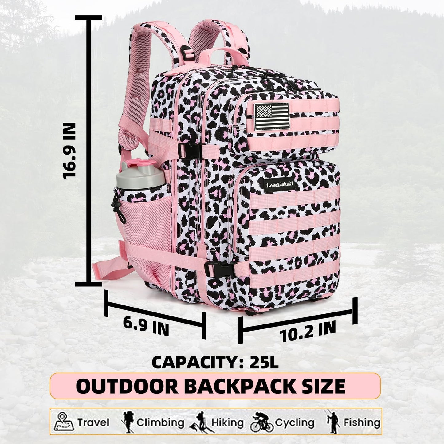 25L Tactical Backpack for Men and Women Military Backpack Army Assault Pack Molle Backpack Small Bug Out Bag Travel Rucksack Daypack (Pink Leopard)