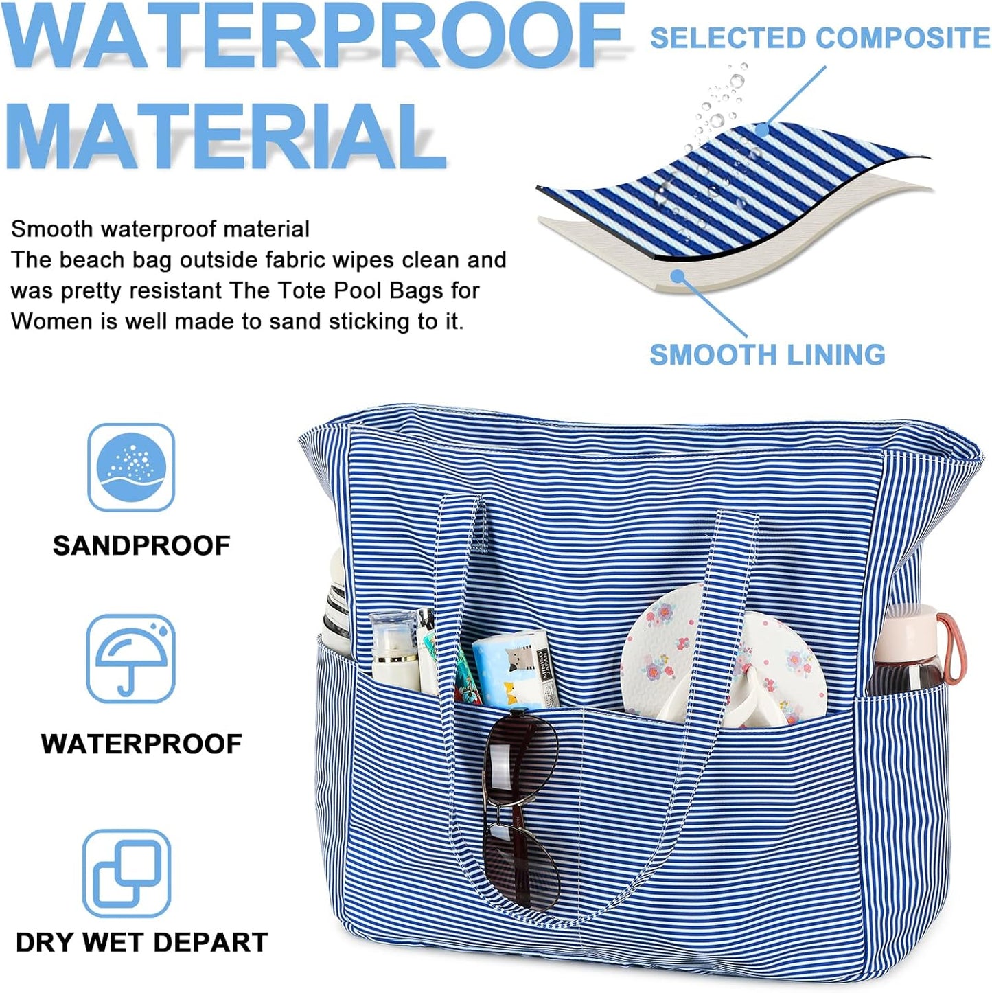 Bluboon Waterproof Beach Tote Pool Bags for Women Ladies Extra Large Carry On Bag With Wet Compartment for Weekender Travel
