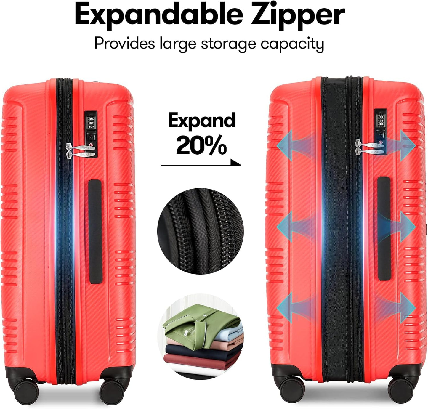 GinzaTravel Hardside Expandable Luggage with Spinner Wheels,Checked-Large 29-Inch,Red