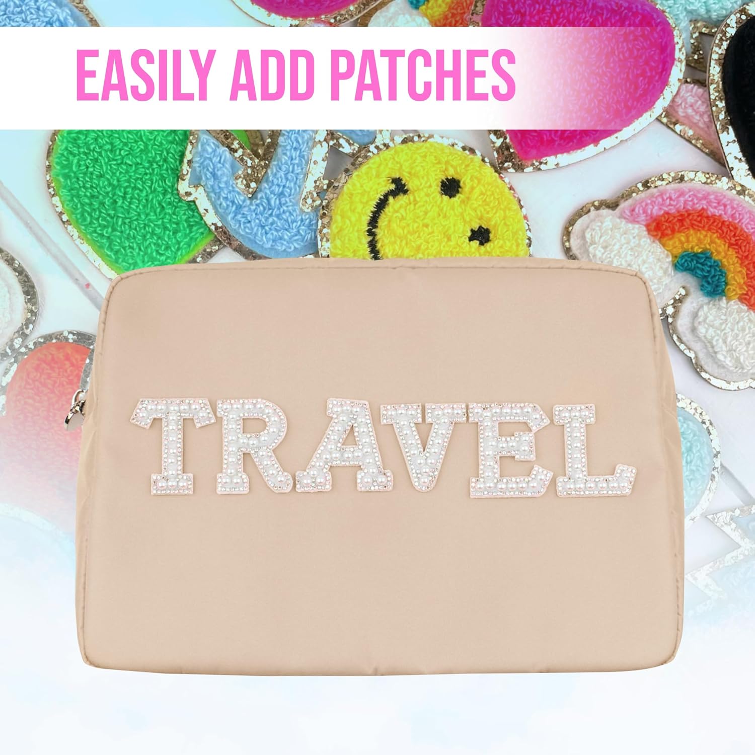 DANCOUR Nylon Makeup Bags for Women Large Preppy Travel Toiletry Pouch Cosmetic Bag Makeup Organizer