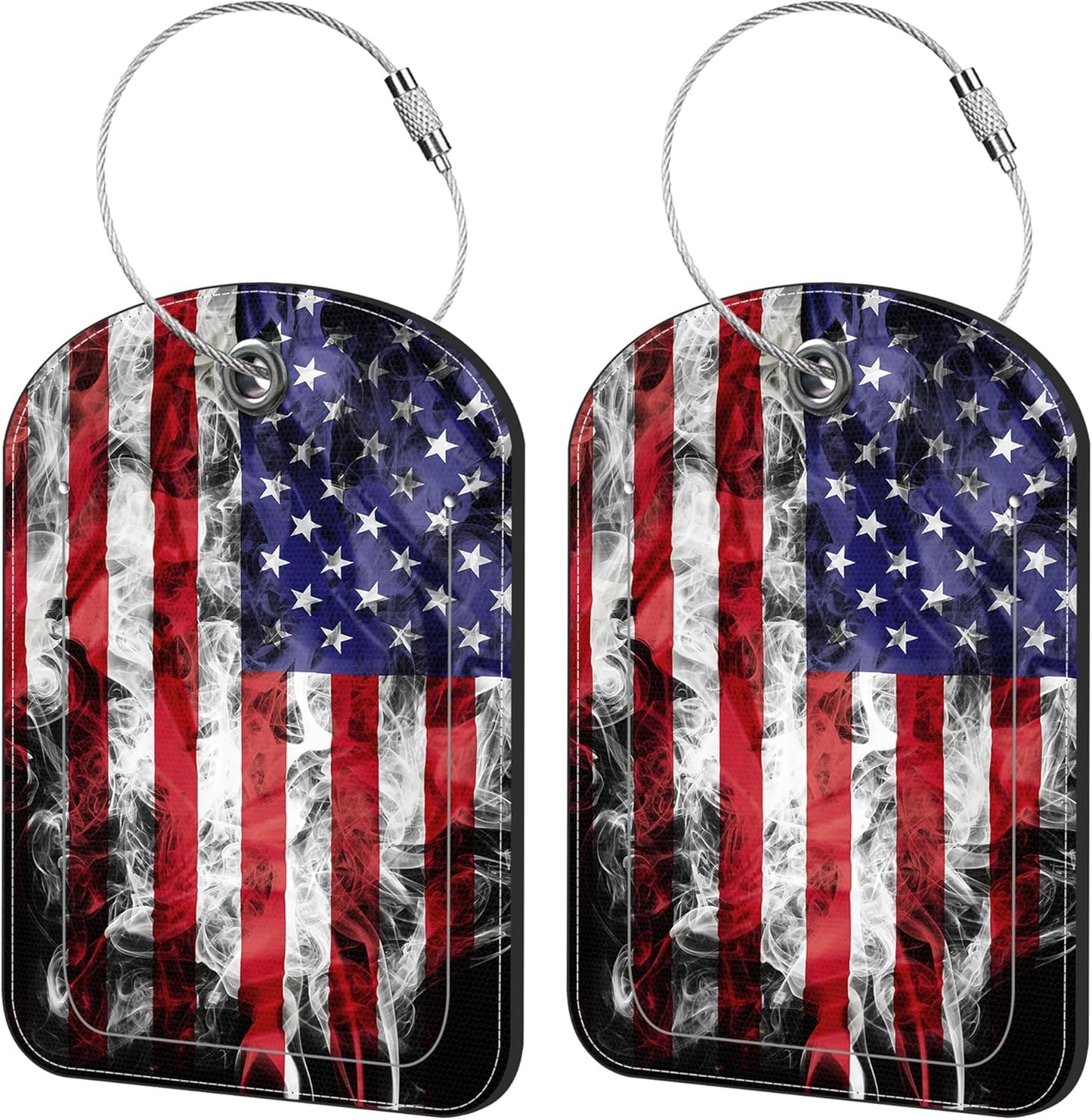 2 Pack Cute Luggage Tag for Suitcases American Flag Leather Luggage Tags with Stainless Steel Loop Privacy Flap Name Tags,Men and Women Travel Bag Suitcase Tags