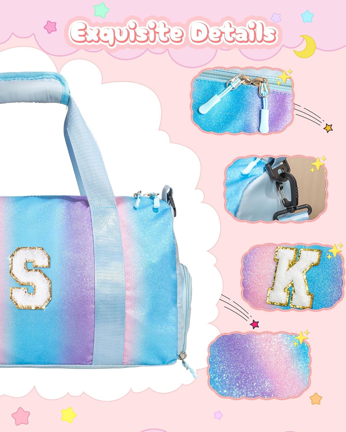Gifts for Niece-Girl Gym Bag with Shoe Compartment, Kid Personalized Weekender Overnight Bags