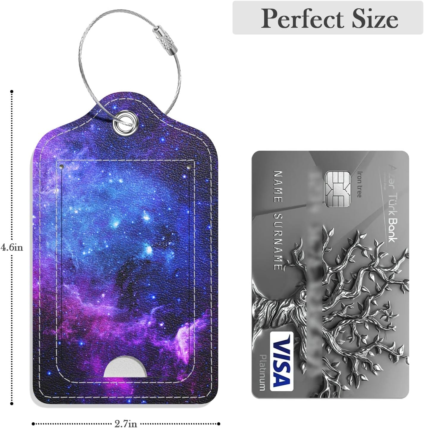 Luggage Tags for Suitcase, 2 Pack PU Leather Travel Cruise Luggage Tag with Privacy Flap, Name ID Label and Metal Loop for Women Men Suitcase Baggage Bag Backpack Instrument, Mysterious Galaxy