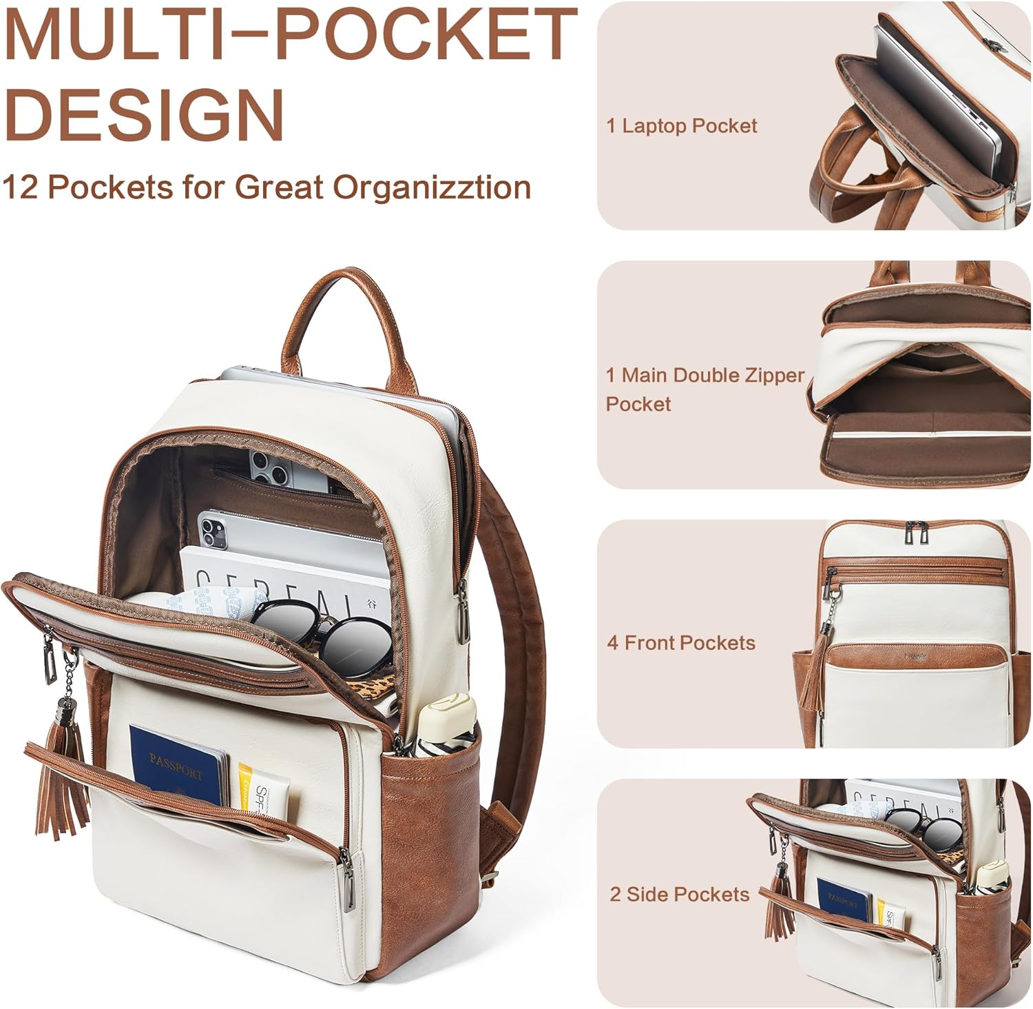 Leather Laptop Backpack for Women,Leather Backpack with Laptop Compartment Fit 15.6 inch
