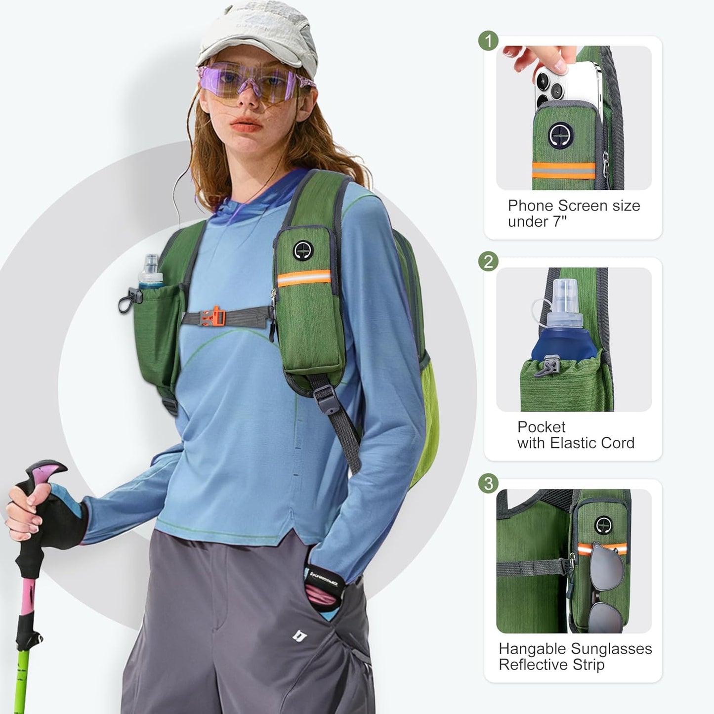 FIORETTO 15L Hiking Backpack for Women Men Mini Packable Backpack Lightweight Small Daypack for Camping Travel Outdoor, Green