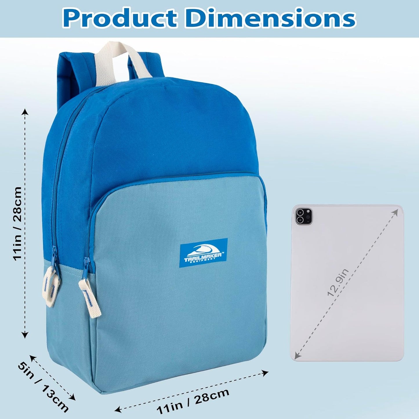 Color Block Backpacks for School Boys and Girls, 15 Inch Two Tone Colorful Small Travel Backpack for Kids (Blue)