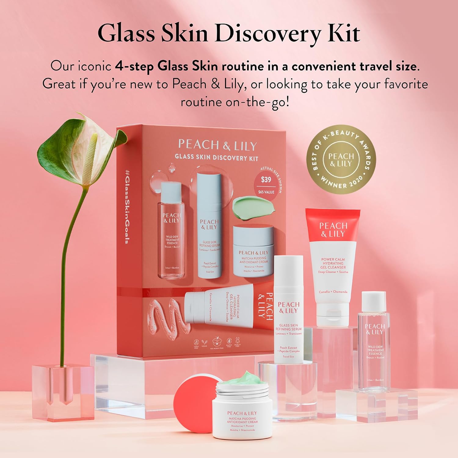 Peach & Lily - Glass Skin Discovery Kit (4 Products) - 1 Cleanser, 1 Essence, 1 Serum & 1 Cream