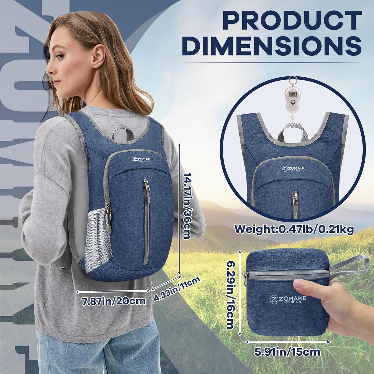 ZOMAKE 10L Ultra Lightweight Packable Backpack, Small Daypack Light Foldable Backpacks Water