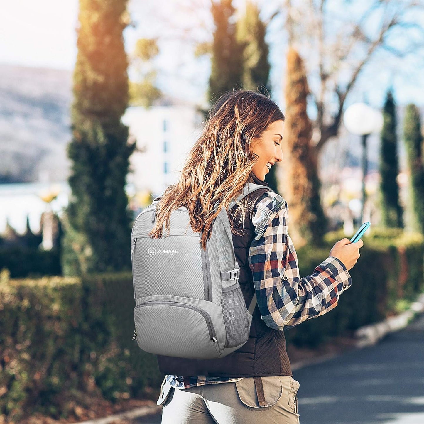 ZOMAKE Lightweight Packable Backpack 30L, Foldable Hiking Backpacks Water Resistant Compact Folding Daypack for Travel(Sliver Grey)