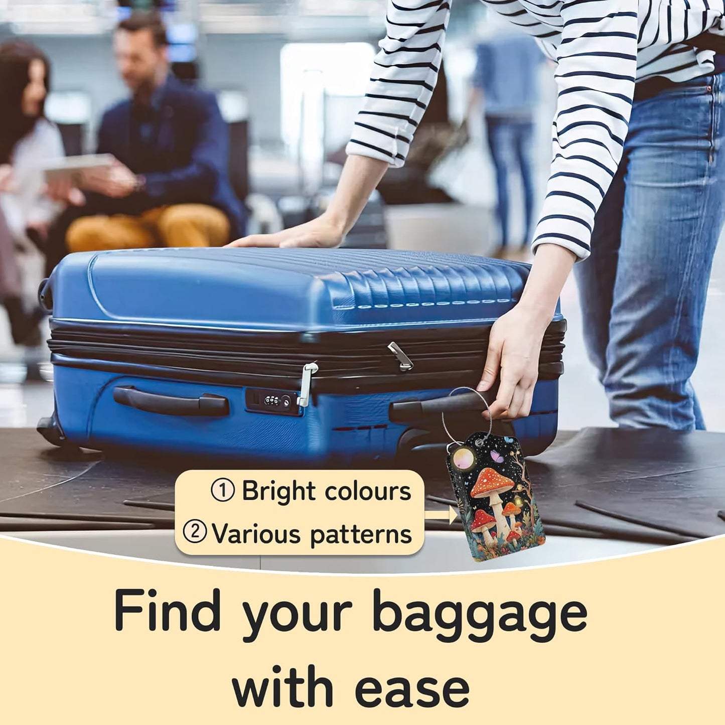 3 PCS Mushroom Luggage Tags,Colorful Butterfly Moon Star Suitcase Tags Privacy Cover ID Label with