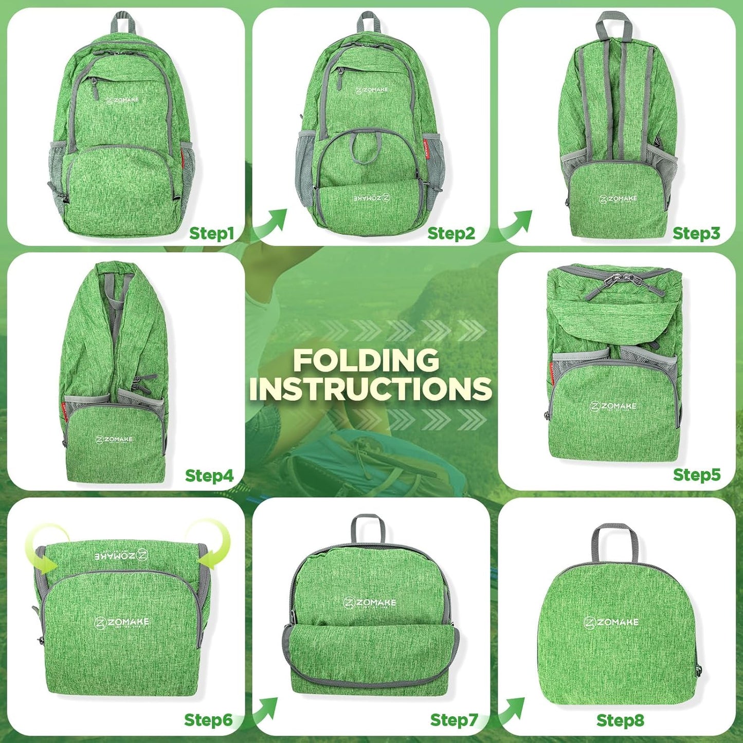 ZOMAKE Ultra Lightweight Packable Backpack 20L,Small Foldable Backpacks Hiking Water Resistant Collapsible Daypack for Women Men(Dark Green-C2)