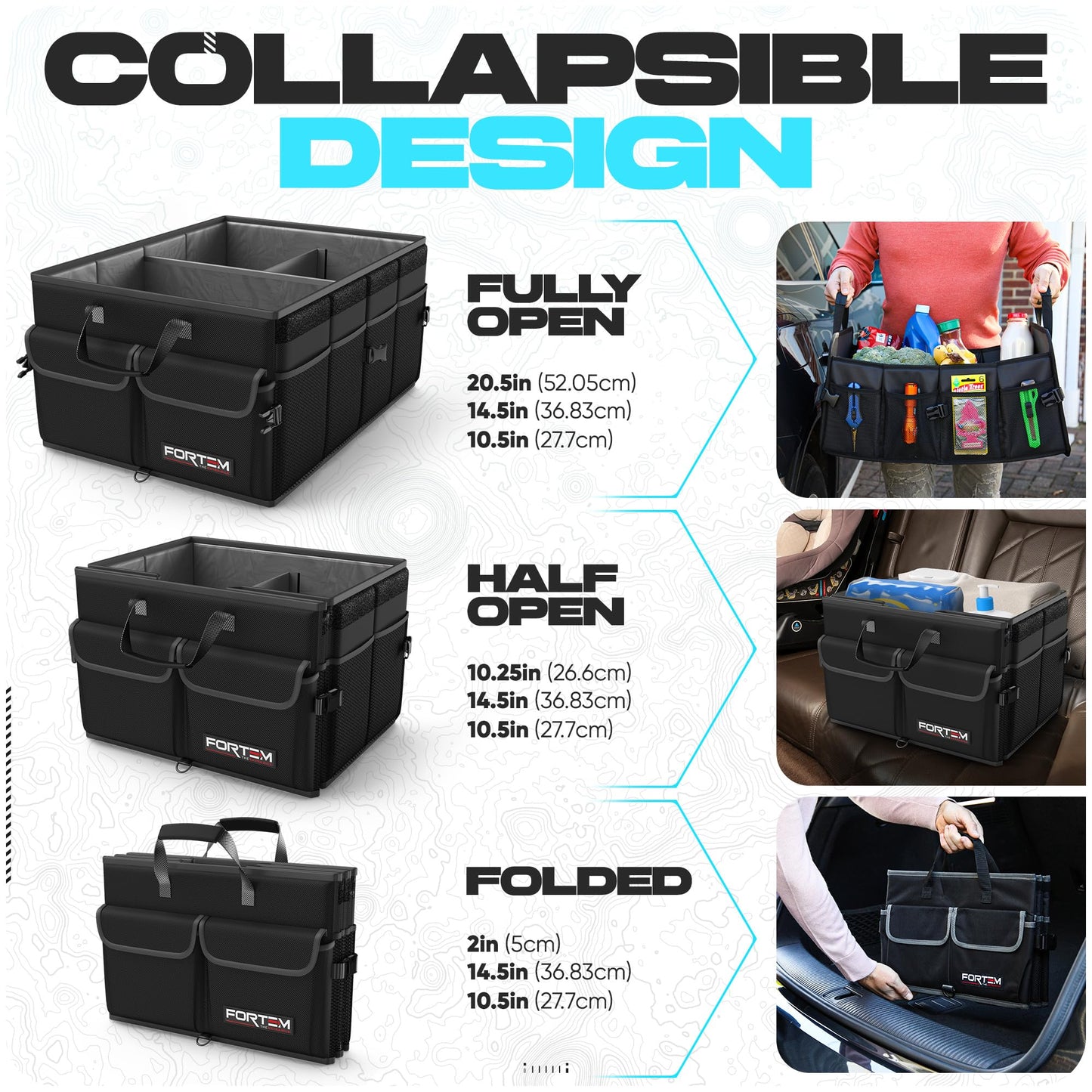 FORTEM Trunk Organizer - Foldable Car Organizer & Storage for SUVs & Trucks