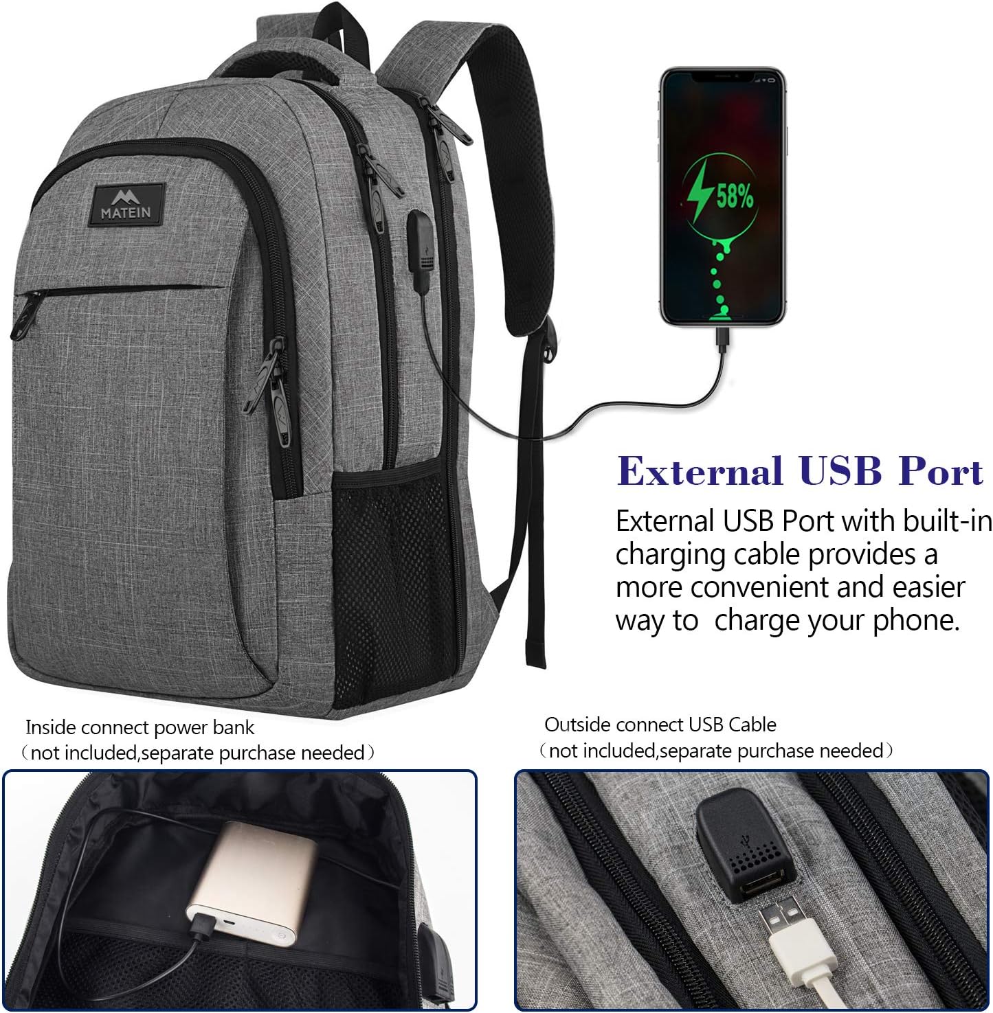 17 Inch Laptop Backpack, MATEIN TSA Large Backpack for Travel and Business with USB Charger Port