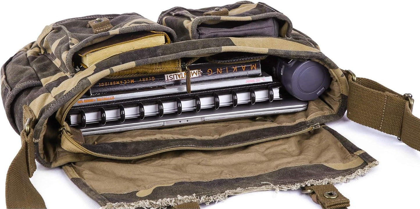 GOOTIUM Canvas Messenger Bag - Vintage Shoulder Bag Frayed Style Boho Purse