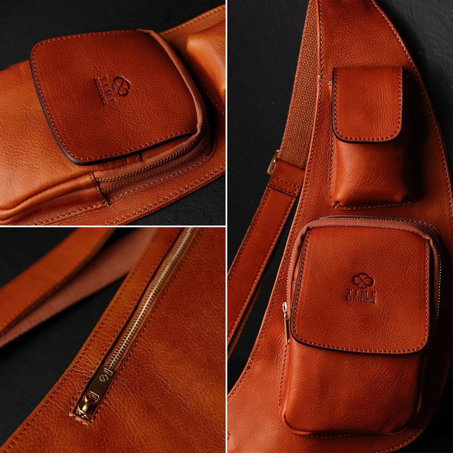 Time Resistance Leather Sling Bag - Crossbody Bag - Messenger Bag for Men and Women - Handmade Shoulder Bag Backpack