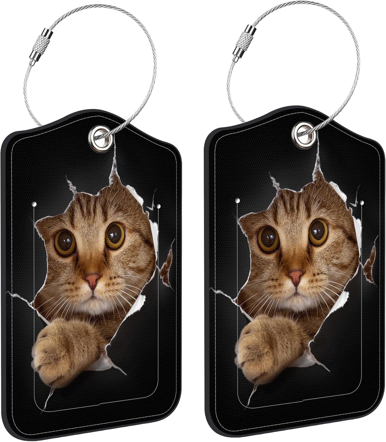2 Pack Luggage Tag for Suitcase Cat in Black Hole Leather Travel Cruise Luggage Tag with Stainless Steel Loop Name ID Label Privacy Cover for Adults Teens Travel Bag Labels Set