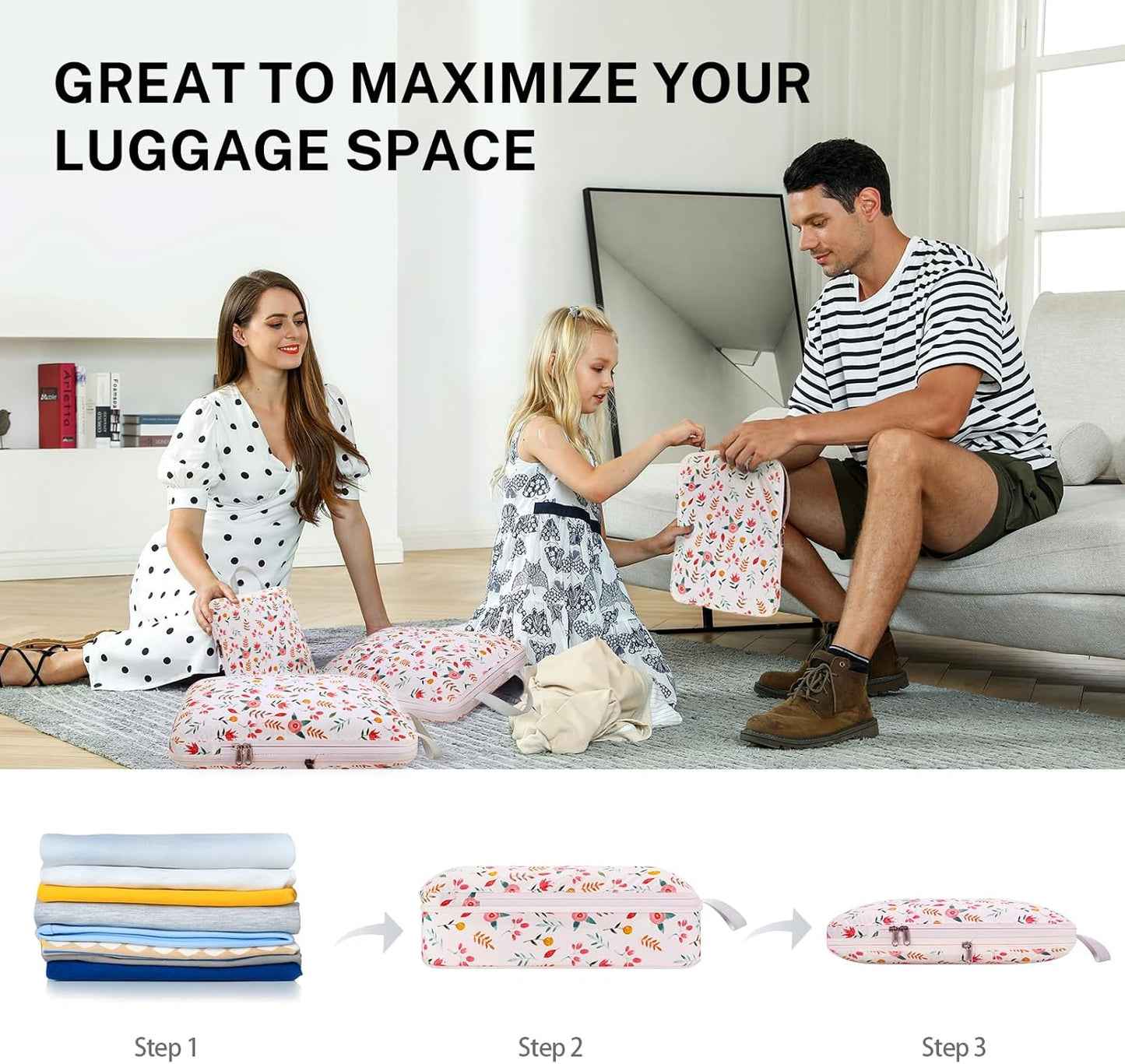 Gonex Compression Packing Cubes, 3pcs/4pcs Expandable Storage Travel Luggage Bags Organizers