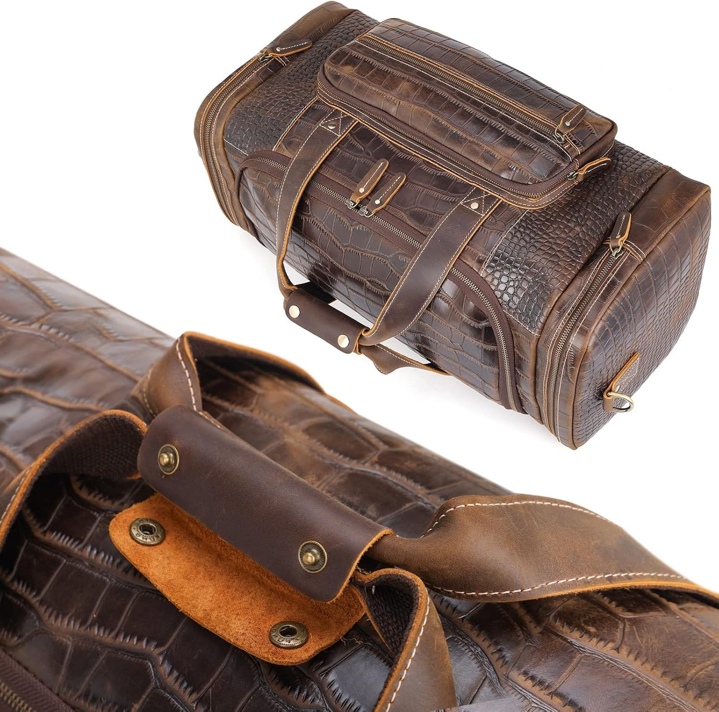 Polare 23" Full Grain Cowhide Leather Gym Duffle Weekender Overnight Travel Duffel Bag For Men