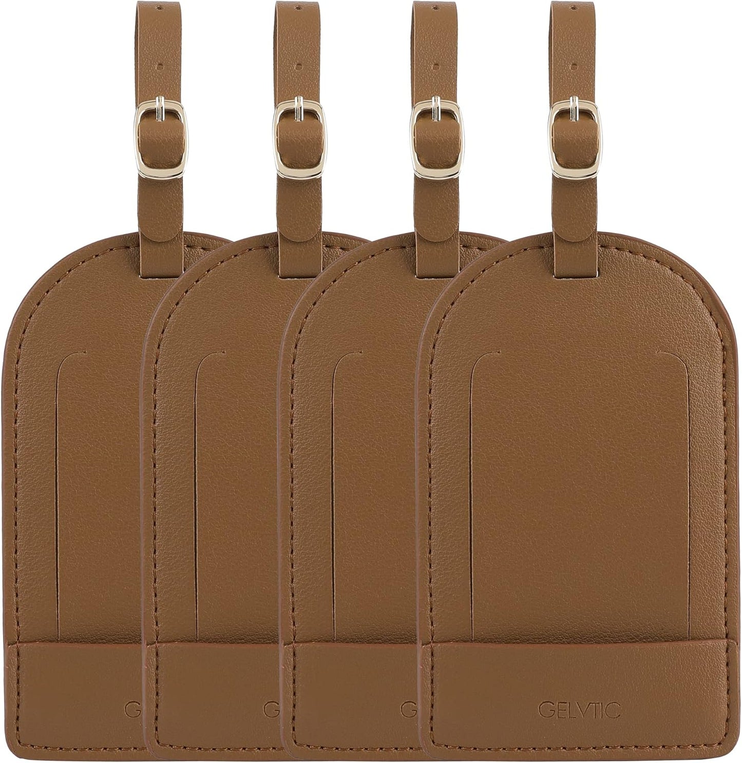 Faux Leather Luggage Tags for Suitcase Tag Set Privacy Protection with Identifie Name Lable ID Card Baggage tag for Men Women Travel Accessories, 2/4 Pack (LT07-Brown*4)