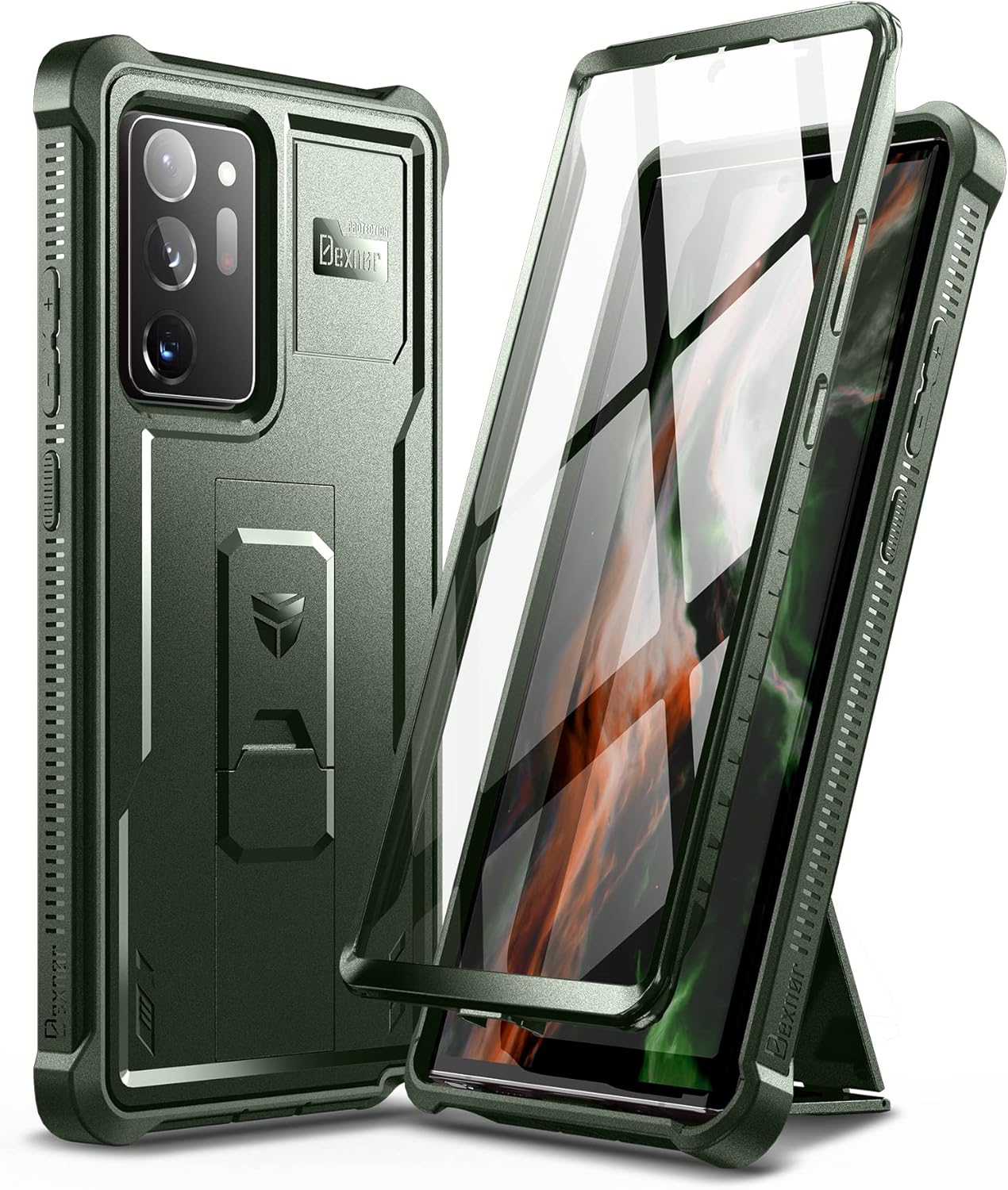 Dexnor for Samsung Galaxy Note 20 Ultra 5G Case, [Built in Screen Protector and Kickstand] Heavy Duty Military Grade Protection Shockproof Protective Cover for Samsung Galaxy Note 20 Ultra, Army Green