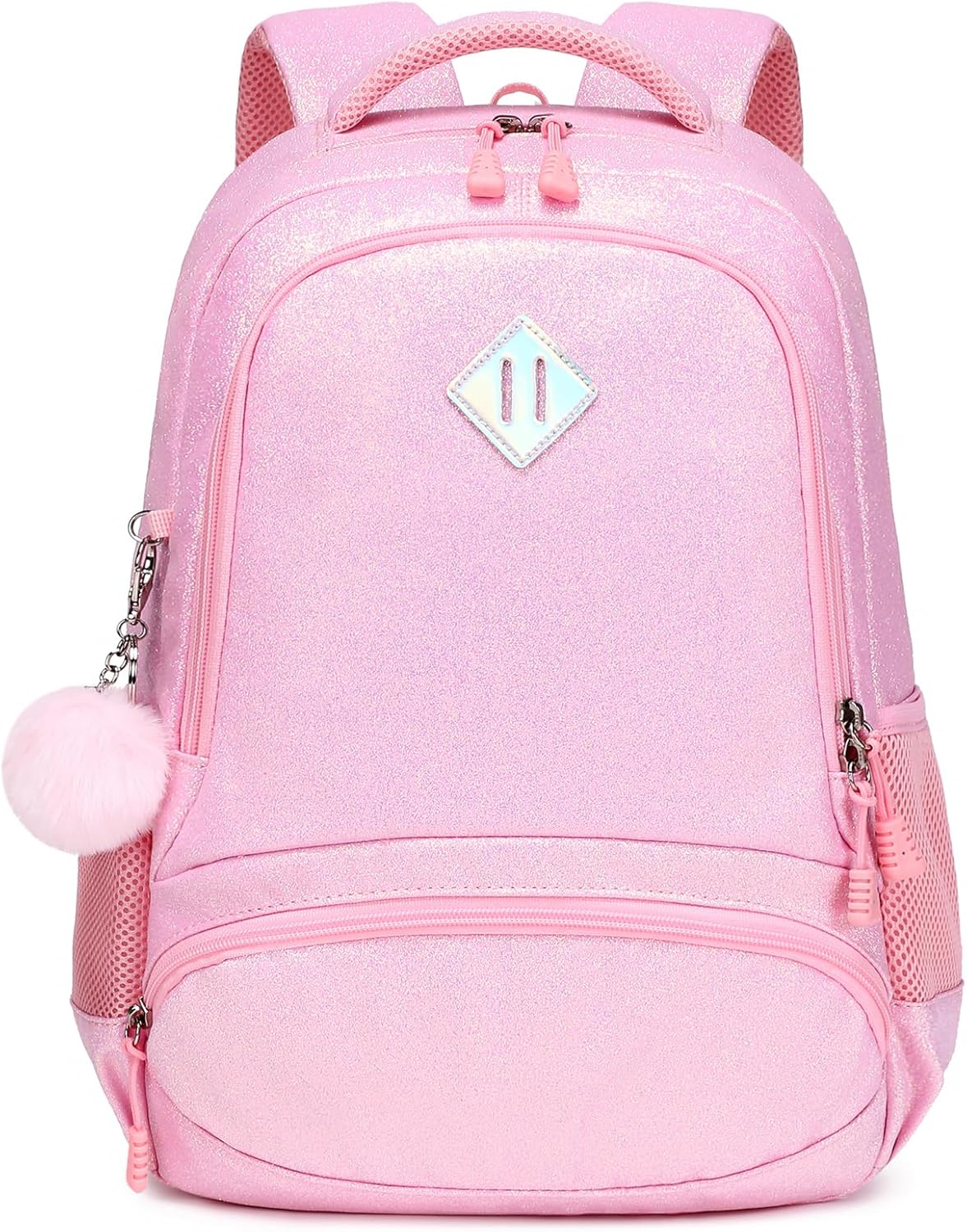 School Backpack for Girls Shiny Glitter Sparkly Bookbag for Kids Elementary Middle School Bags for Girl Blingbling Pink