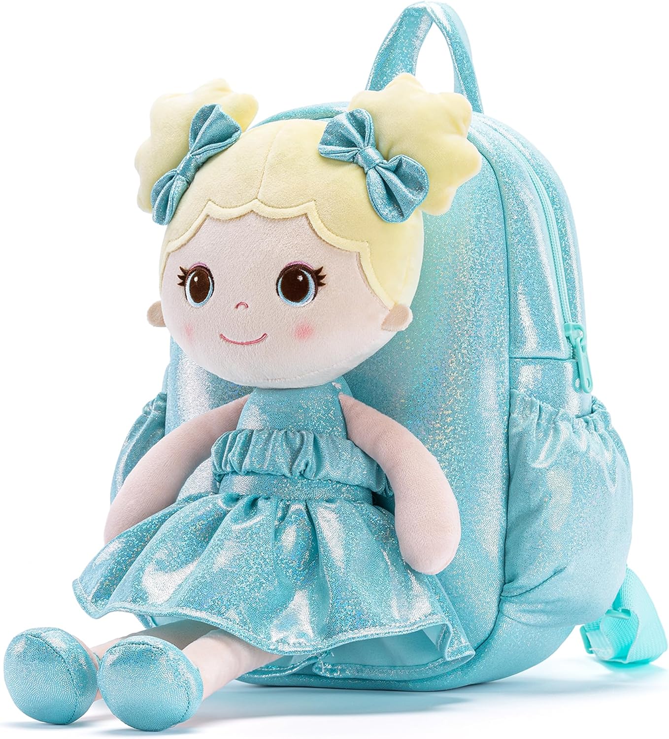 Lazada Toddler Backpack - Baby Girl Gifts Curly Fingerprints Plush Doll Dress Backpack - Fashion Girls Curly Rolled Fingerprints Series - Lake Blue 11 Inches