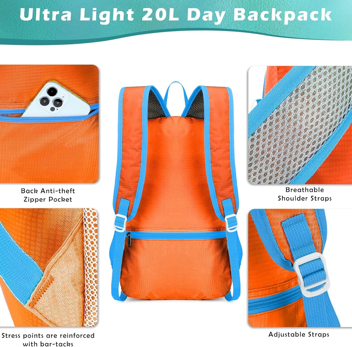 20L Small Hiking Backpack, Lightweight Foldable Daypack Water-resistant Travel Camping Packable Backpack