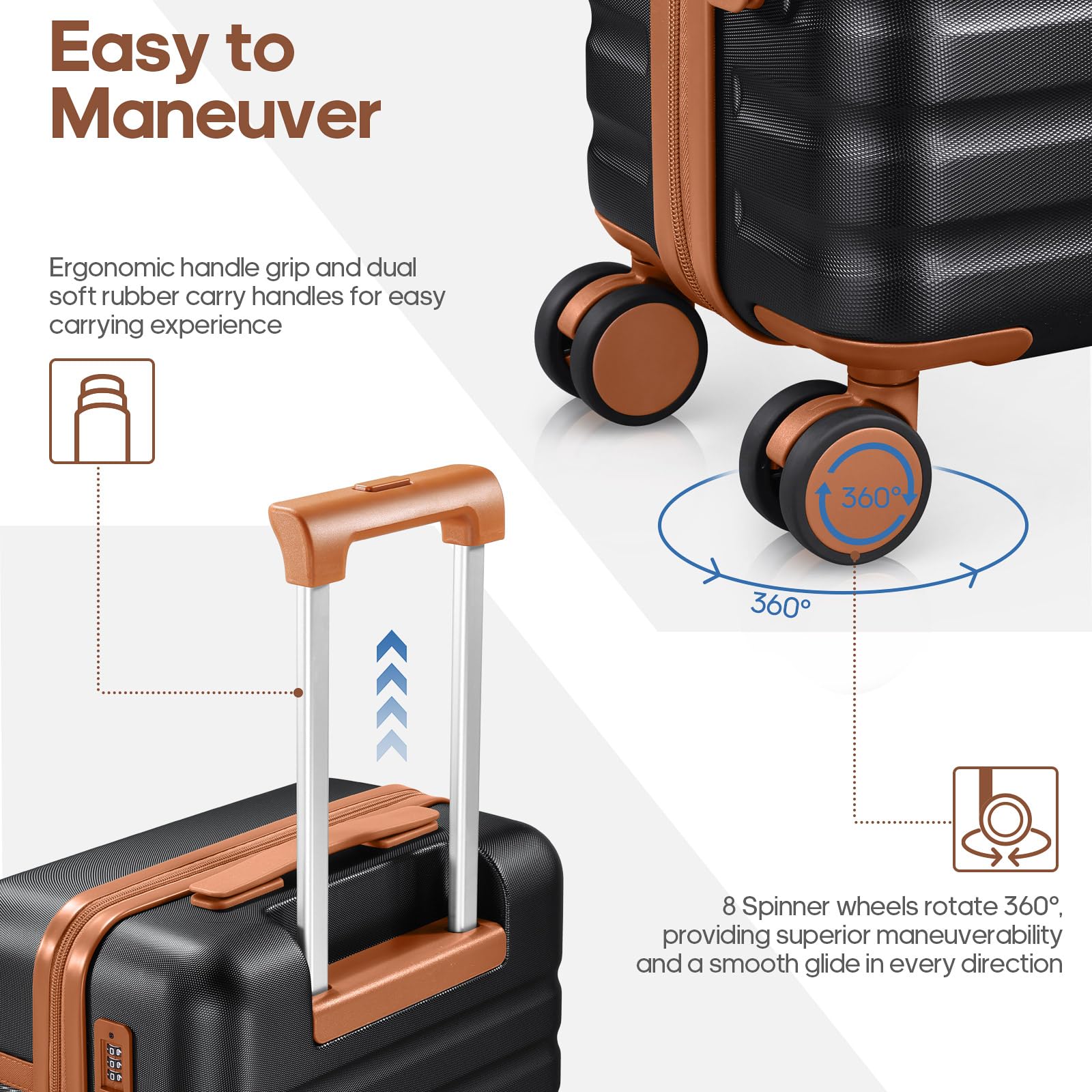 UKEIN Luggage Sets 3Piece, Carry On Luggage 20in Suitcase Set With Backpack