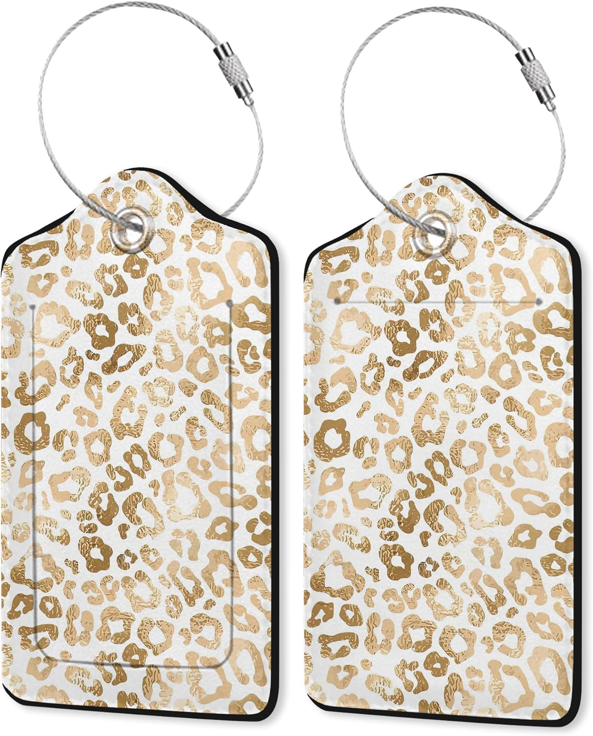Luggage Tag for Suitcase,White Leopard Print Unique Travel Tags with Privacy Cover ID Label & Stainless Steel Loop for Men Women