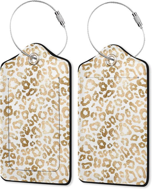 Luggage Tag for Suitcase,White Leopard Print Unique Travel Tags with Privacy Cover ID Label & Stainless Steel Loop for Men Women