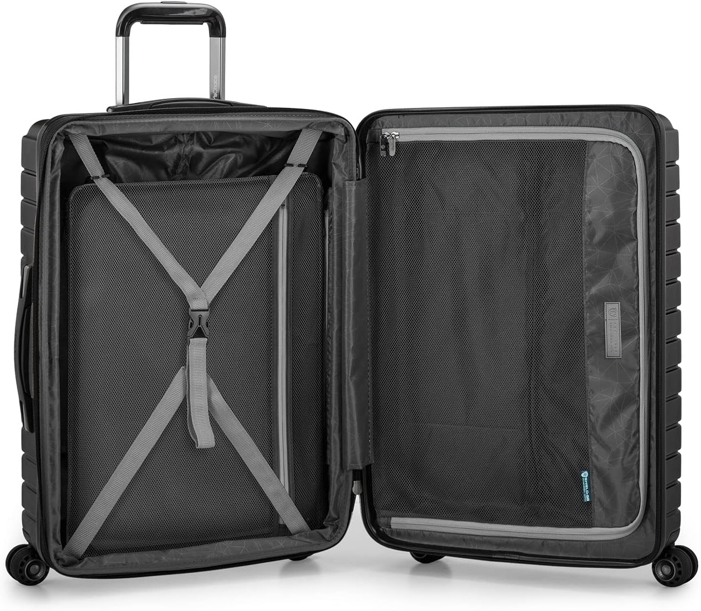 Traveler's Choice Archer Polycarbonate Hardside Spinner Luggage Set, Tie Down Straps, Black, Checked 25-Inch