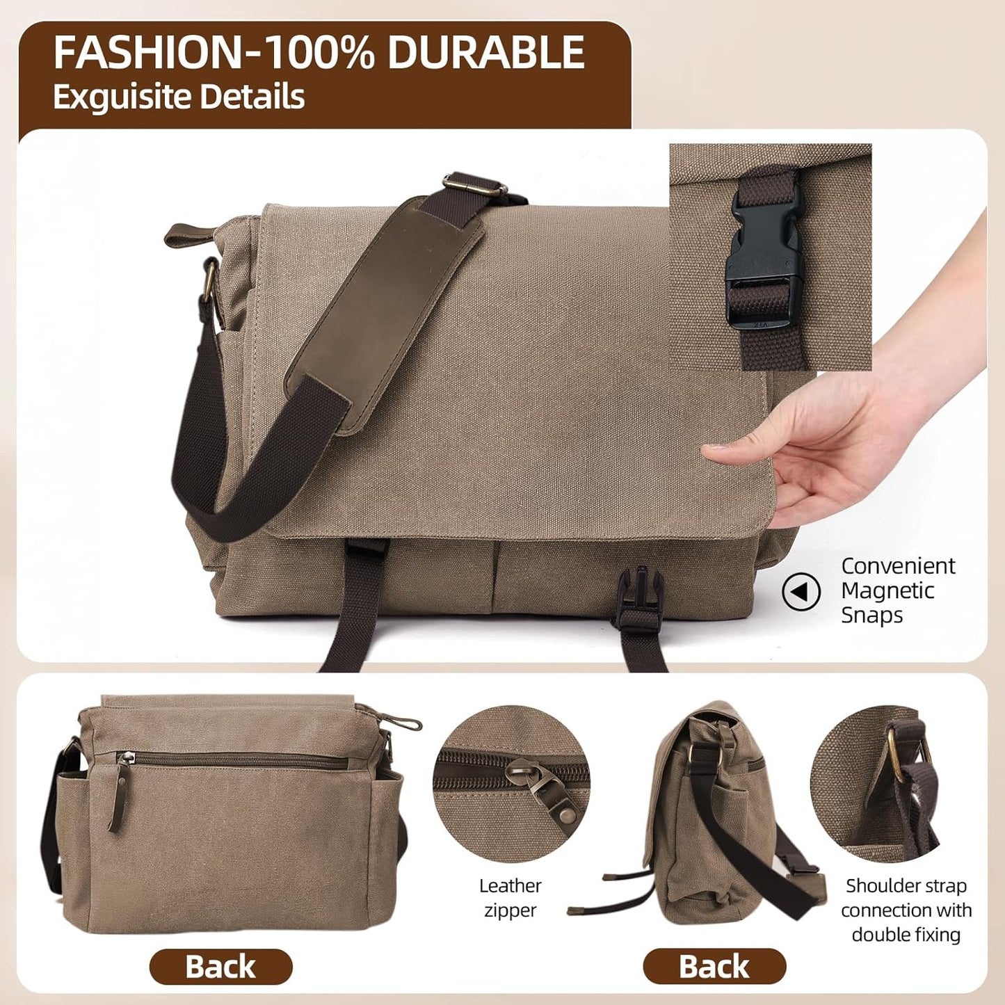 Messenger Bag for men Laptop Bag UnisexRetro Canvas Bag14-15.6 inches Casual single shoulder bag