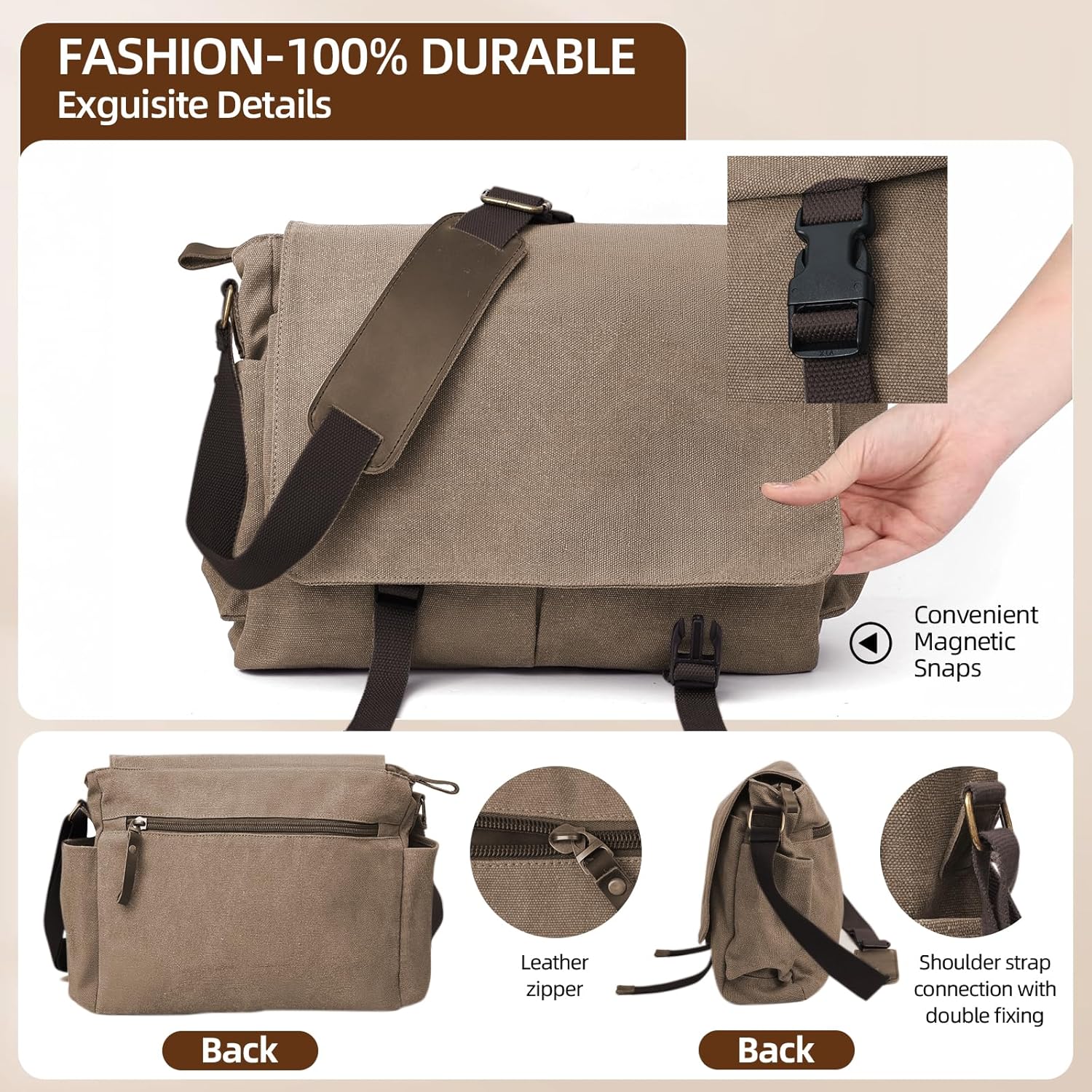 Messenger Bag for men Laptop Bag UnisexRetro Canvas Bag14-15.6 inches Casual single shoulder bag