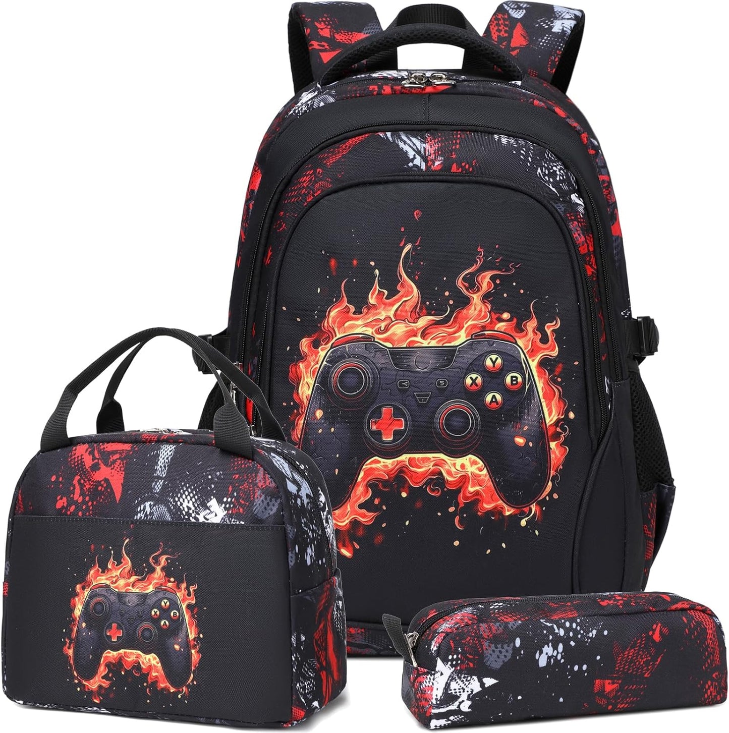 Meisohua Backpack for School Boys 3pcs Game Backpacks with Lunch Box Kids Bookbag for Boy Lightweight Daypack for Teen Boys