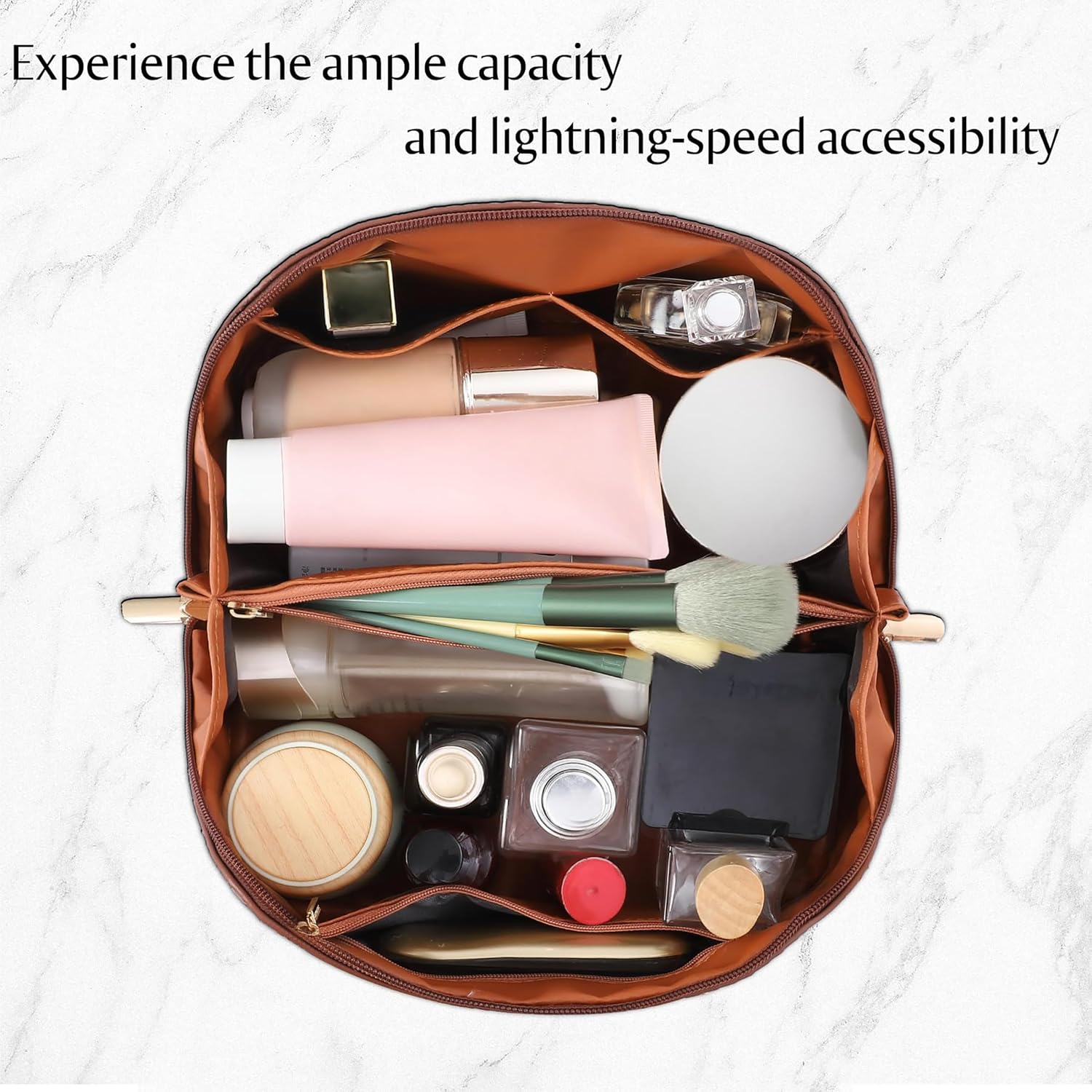 Large Capacity Travel Cosmetic Bag - Portable Makeup Bags for Women Waterproof PU Leather Checkered