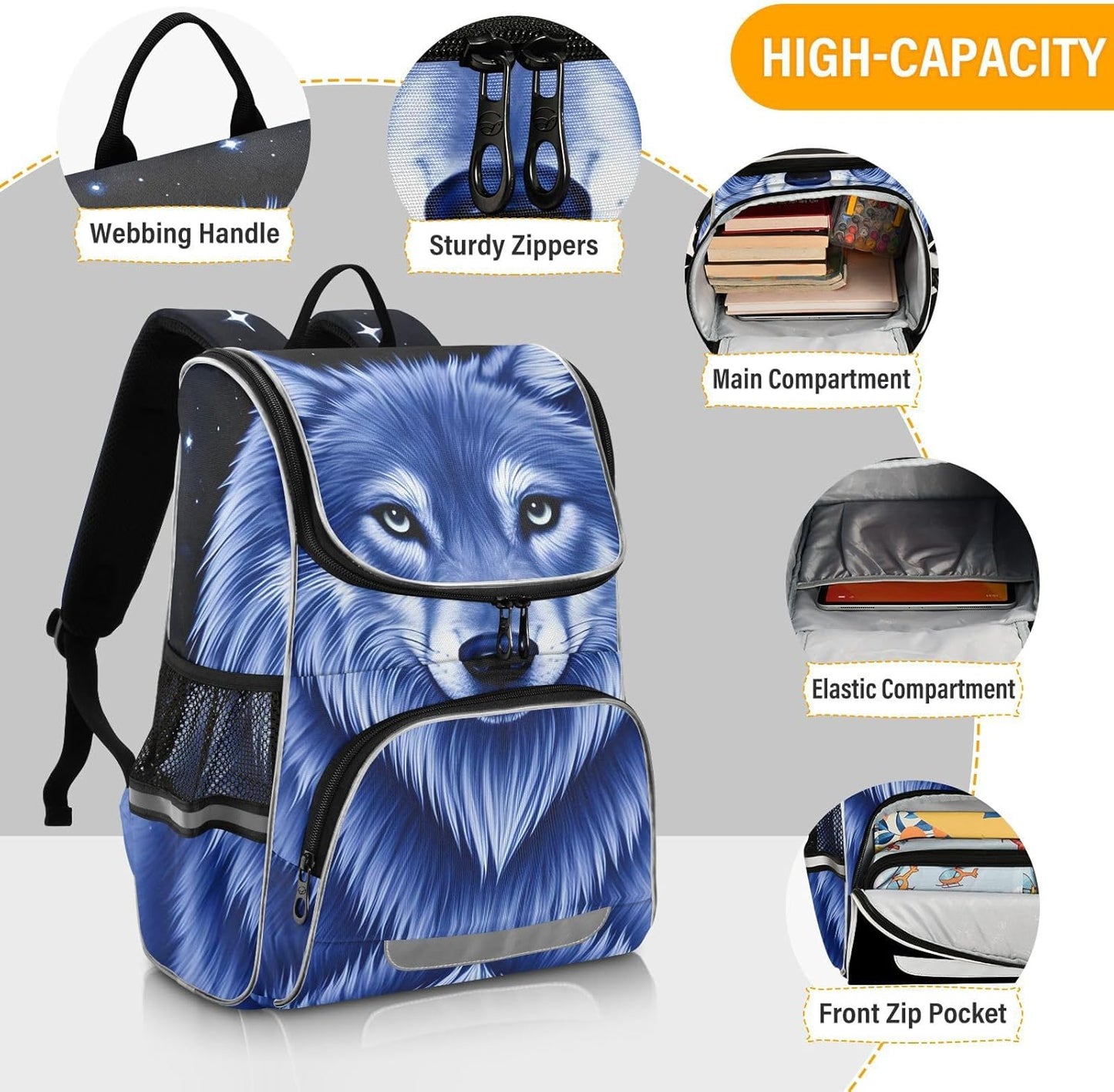 Galaxy Wolf Cute Backpack For Girls Kids Backpack Boys Teen School Bag Bookbag Travel Daypacks