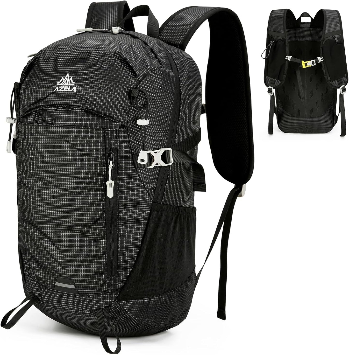 25L Small Nylon Waterproof Hiking Backpack with Phone Pouch for Men, Lightweight Hiking Daypack with Breathable EVA Back Support,Black