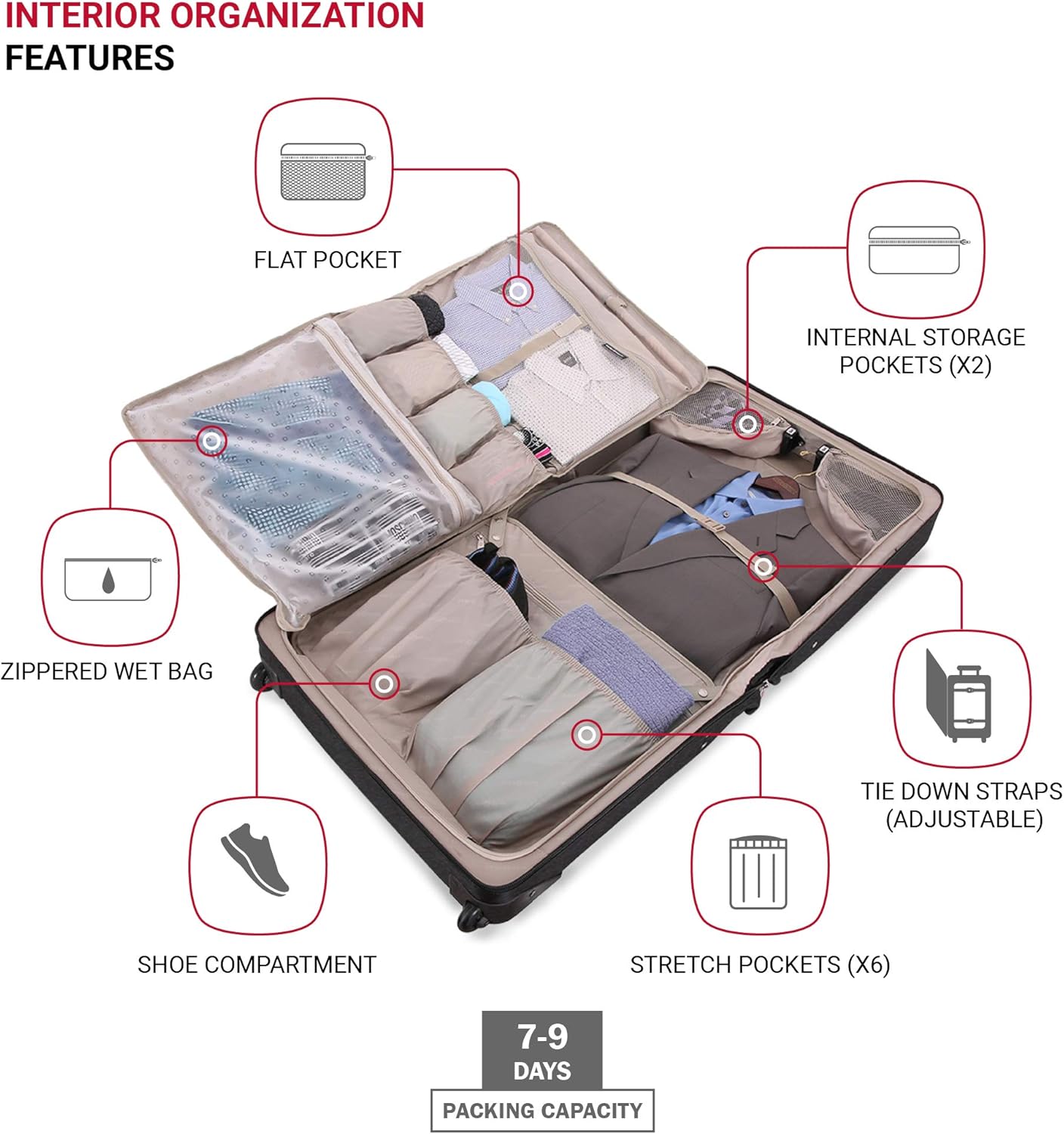 SwissGear 7895 Premium Rolling Garment Bag, Bonus Hanging Feature, Men's and Women's, 24-Inch Luggage - Black