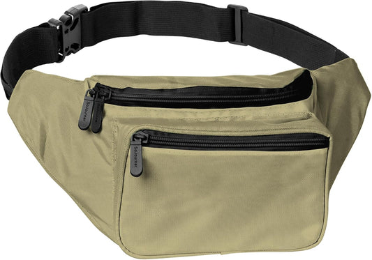Olive Green Fanny Pack Belt bag - Crossbody Waist Bag for Men or Women - Hands-Free, Waterproof Large Bumbag for Hiking, Running, and Travel