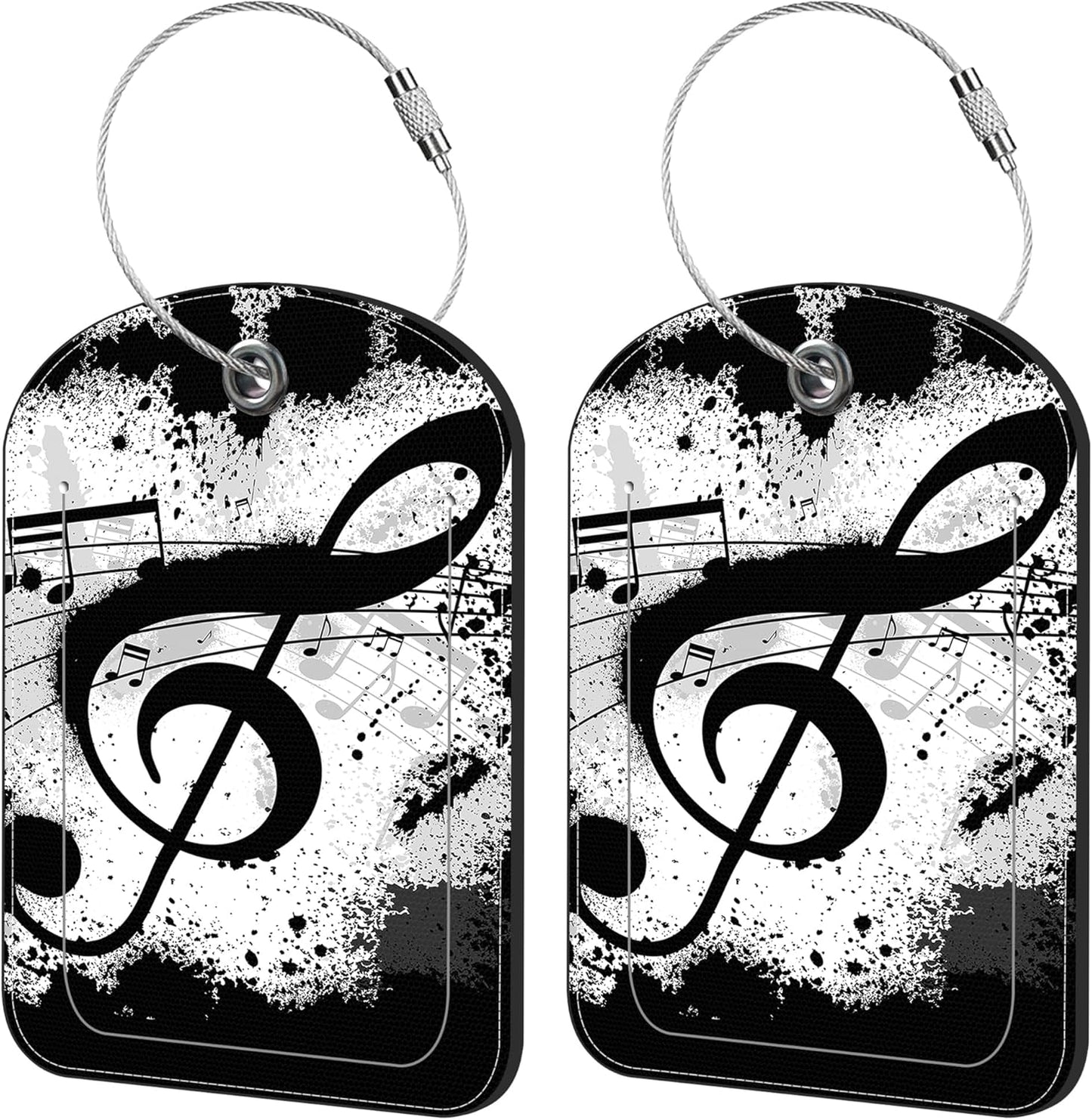 2 Pack Cute Luggage Tag for Suitcases Music Notes Leather Luggage Tags with Stainless Steel Loop Privacy Flap Name Tags,Men and Women Travel Bag Suitcase Tags