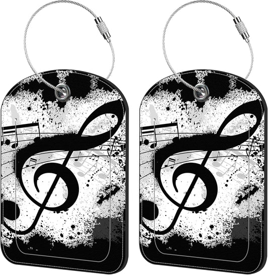 2 Pack Cute Luggage Tag for Suitcases Music Notes Leather Luggage Tags with Stainless Steel Loop Privacy Flap Name Tags,Men and Women Travel Bag Suitcase Tags