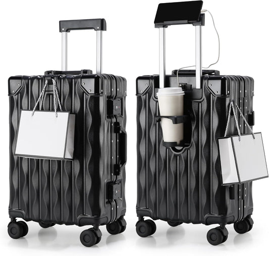 20 Inch Carry On Luggage with Spinner Wheels,Lightweight Travel Luggage Airline Approved for Men Women, Black