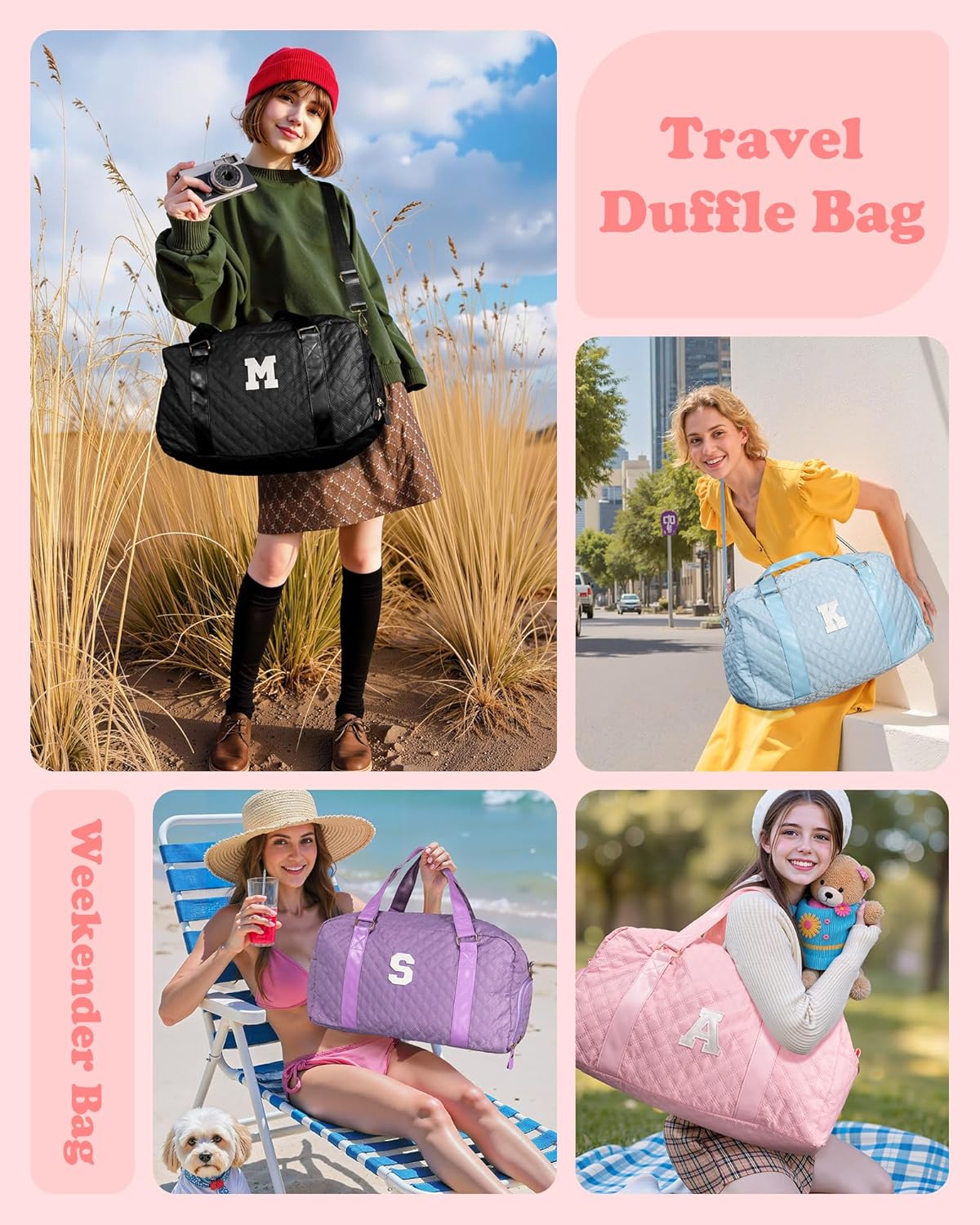 Initial Travel Duffle Bag Women Girls Gift: Personalized Weekender bags, Dance Cheer bag Sports for
