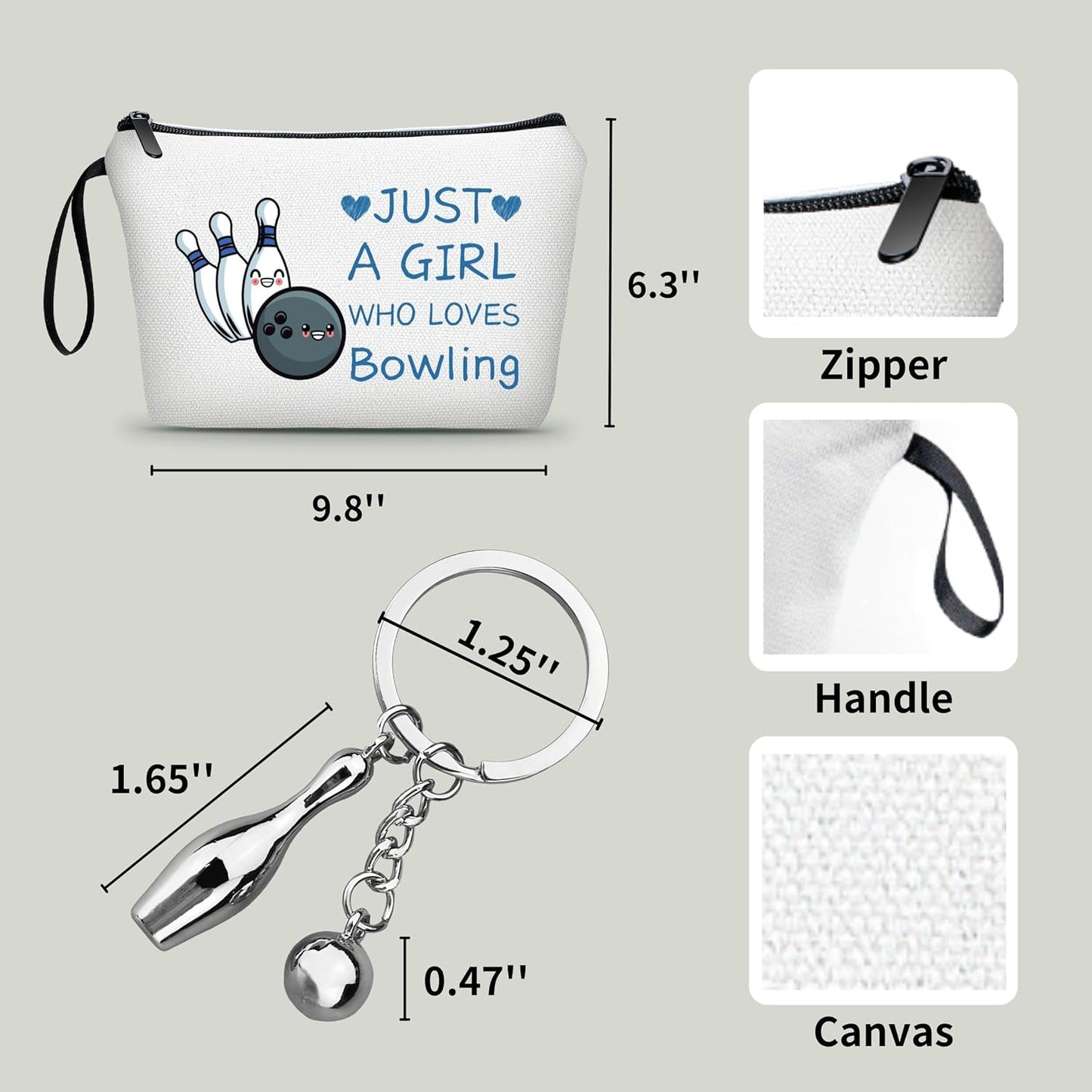 Bowling Party Favors,Bowling Gifts for Women,Makeup Bag With Bowling Keychain,Just A Girl Who Loves Bowling,Bowling Gifts,Graduation Gifts for Her,Bowling Accessories
