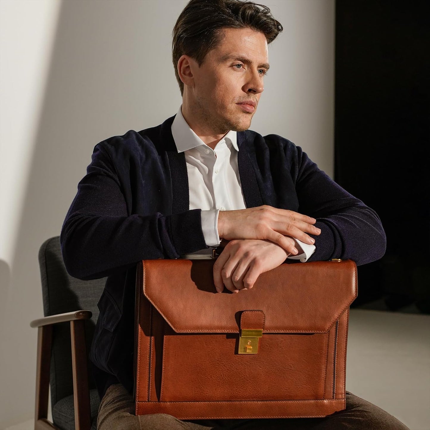 Time Resistance Leather Briefcase - Italian Handmade Laptop Bag - Work Bag for Men and Women