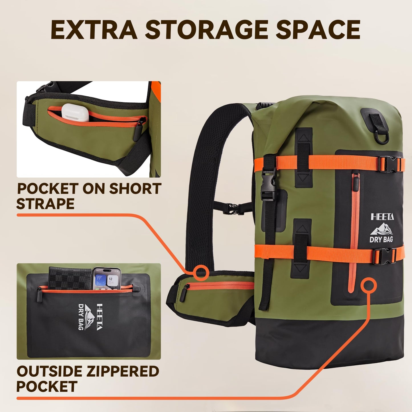 HEETA Dry Bags Waterproof Backpack 40L for Men & Women, Roll Top Heavy Duty