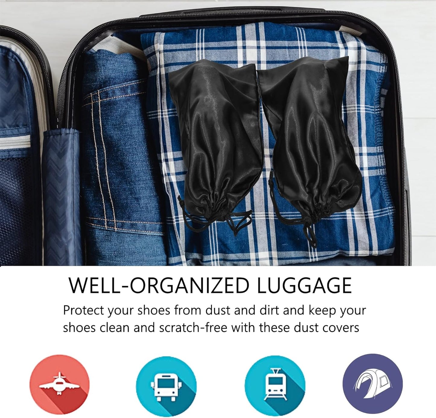 GONGKANGYUAN 10 Pack Shoe Bags for Travel Satin Fabric Shoe Bag with Drawstring for Men Women