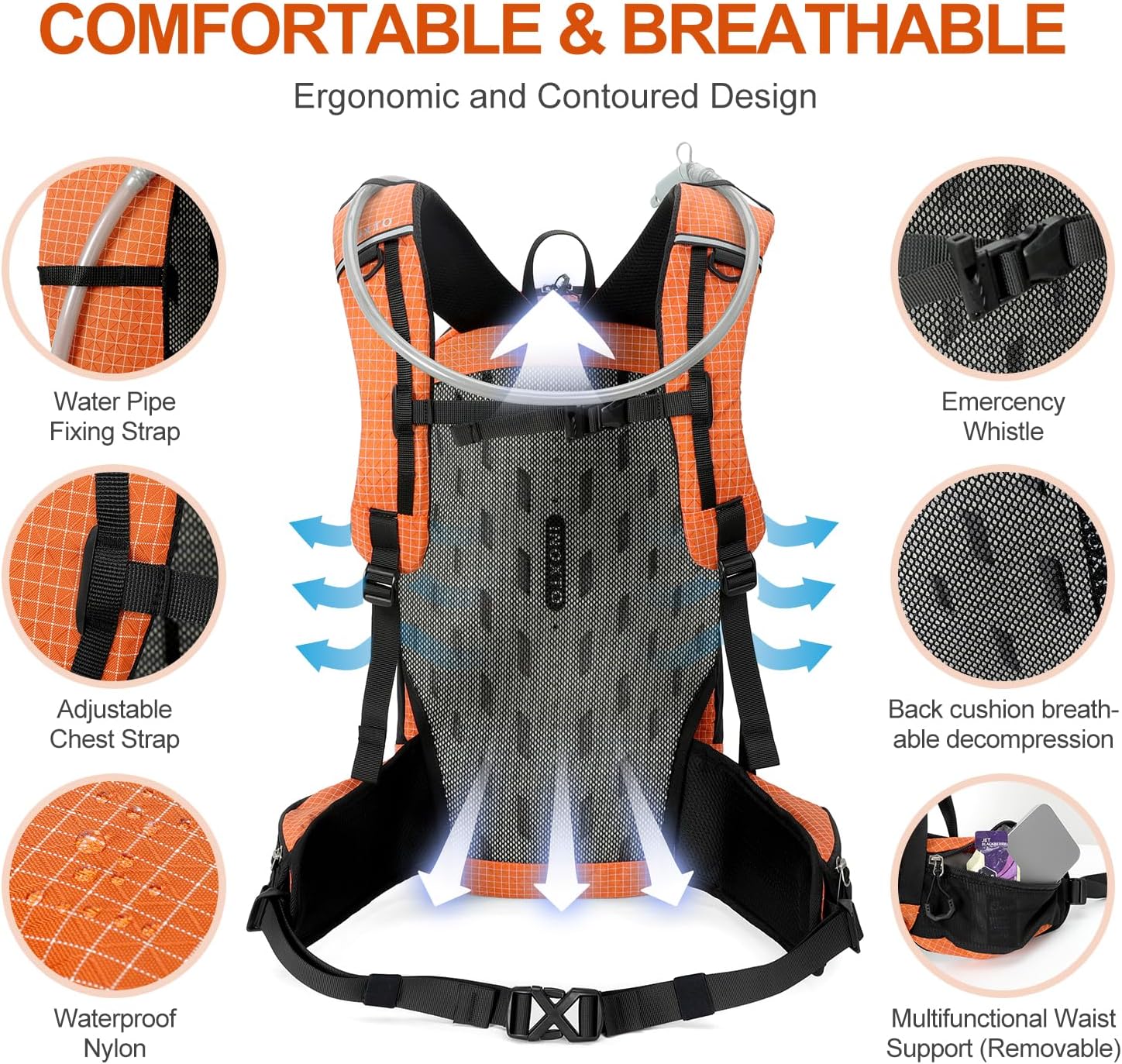Hydration Backpack, 25L Hiking Backpack with 3L Water Bladder and Rain Cover, Hiking Water Backpack